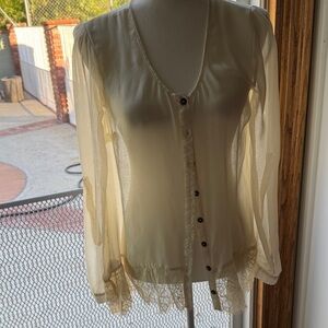 Bar III Cream Lace Button-Up Blouse